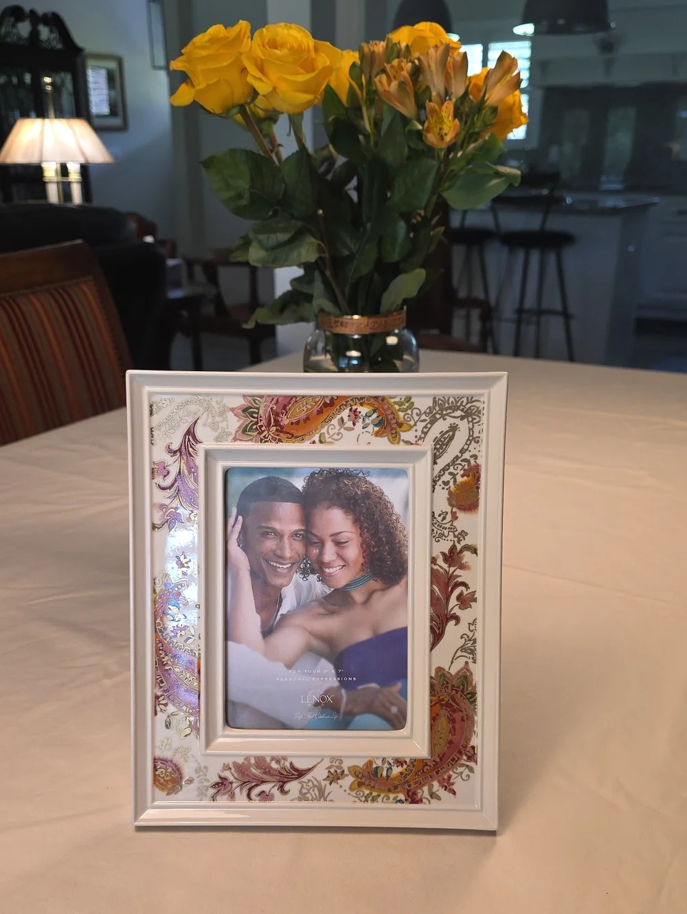 Lenox White Frame with Gold and Pink Paisley Accents